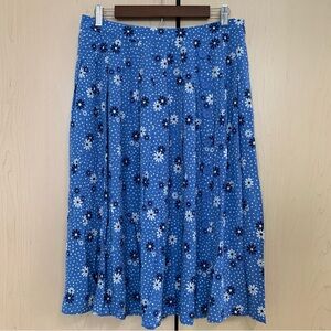 Talbots Women's Button Pleated Front Split Midi Skirt Floral‎ Blue Size 8
